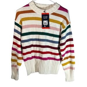 GAP Womens Rainbow Stripe Cropped‎ Crewneck Sweater XS NEW